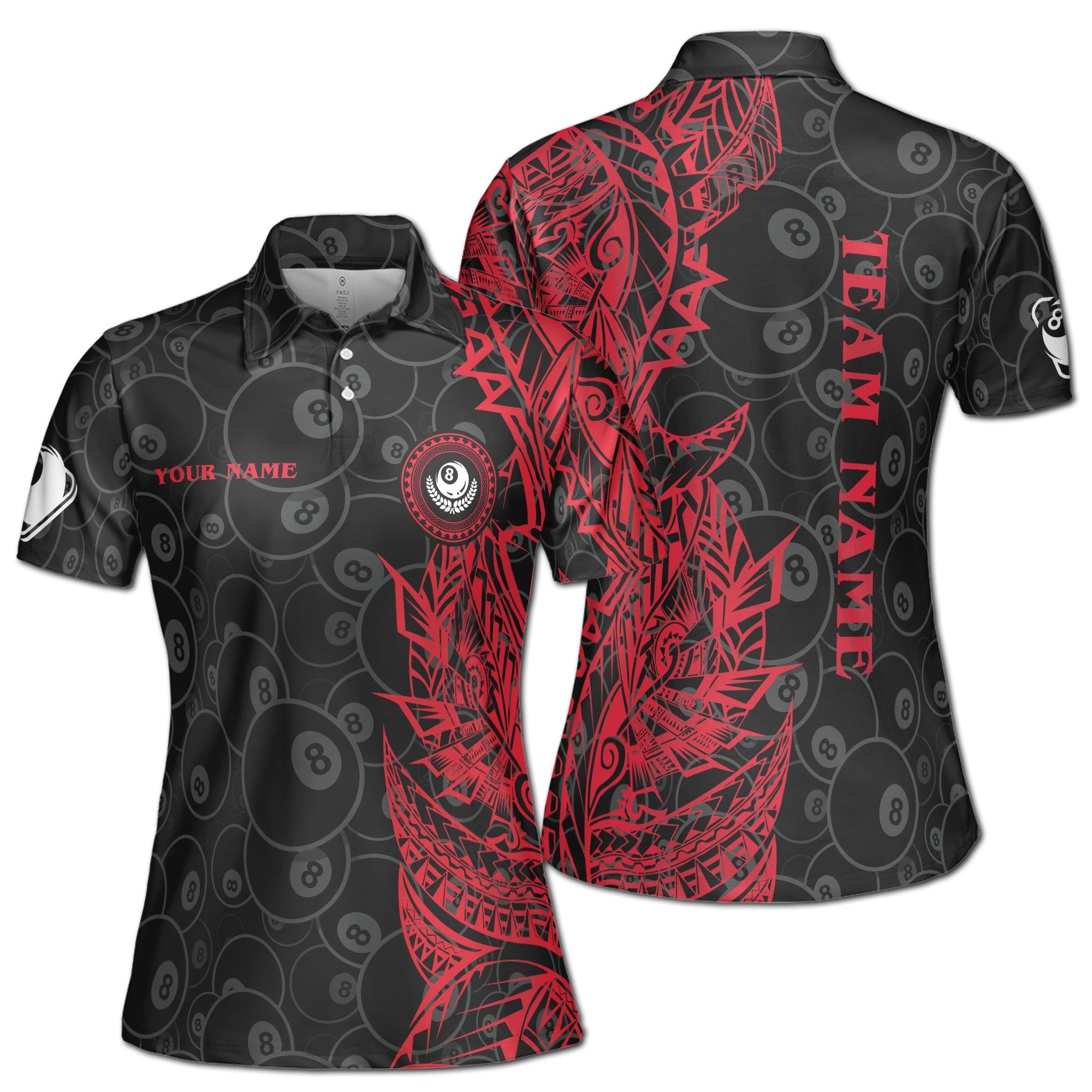 Custom Women Billiards Polo Shirt - Tribal 8 Balls - Personalized