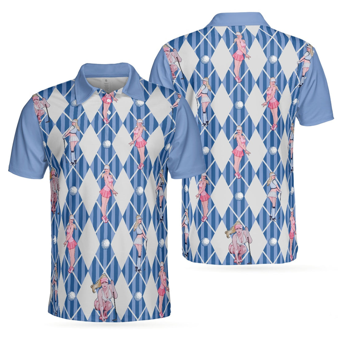 Golf Polo Shirt Blue Hot Argyle Pattern Fun Short Sleeve Adult