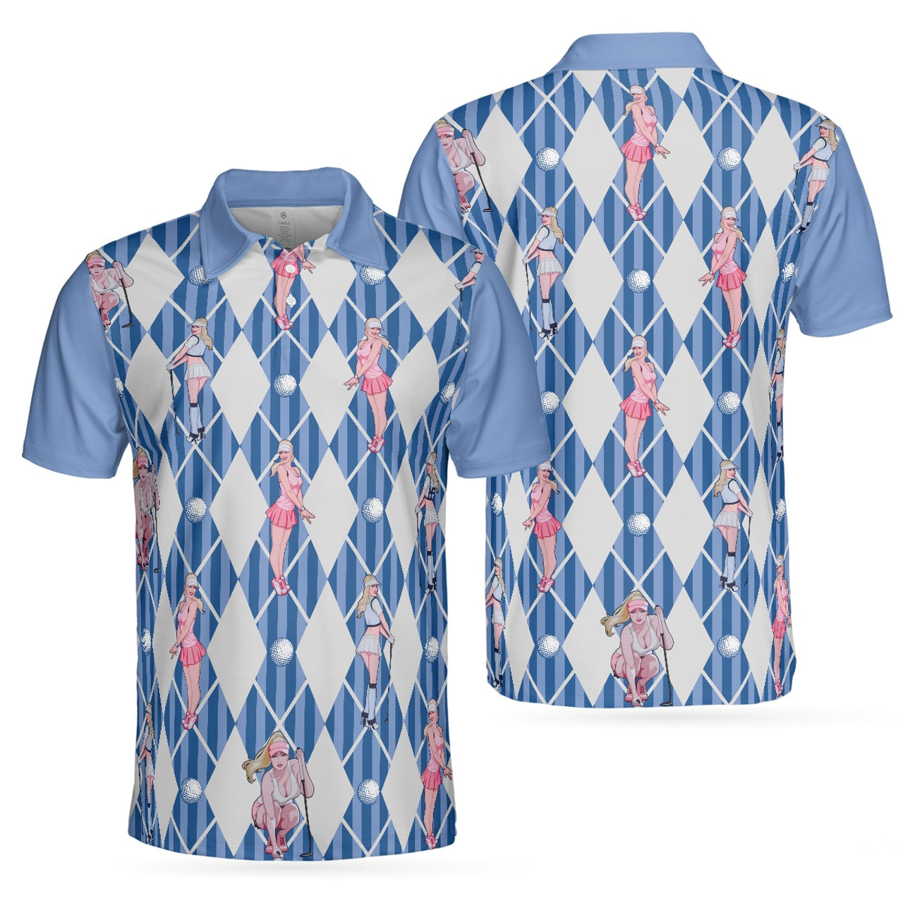 Golf Polo Shirt Blue Hot Argyle Pattern Fun Short Sleeve Adult