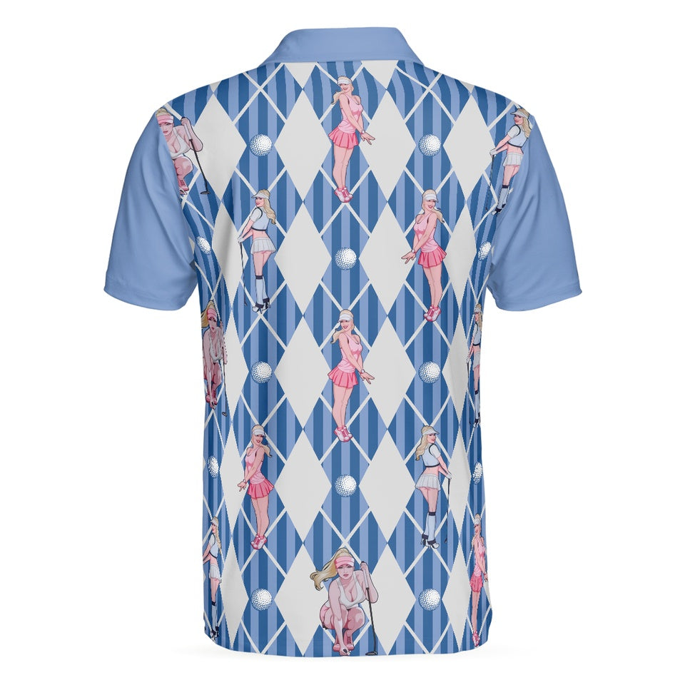 Golf Polo Shirt Blue Hot Argyle Pattern Fun Short Sleeve Adult
