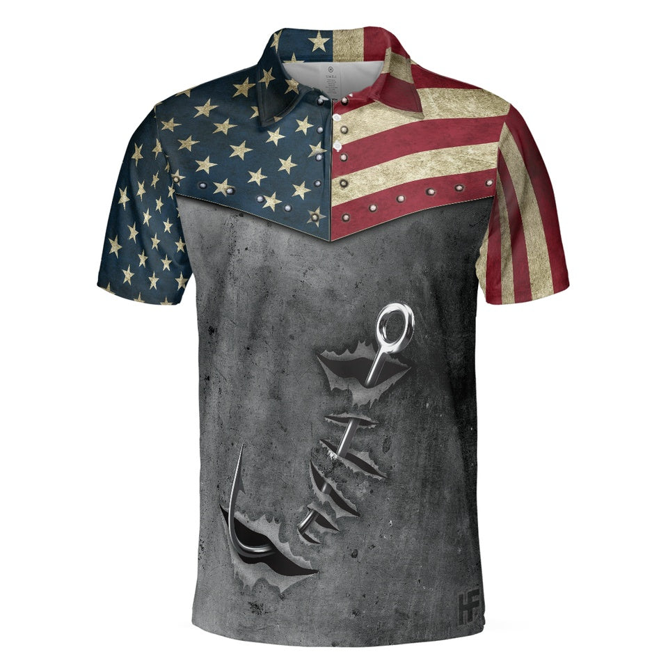 Fishing Polo Shirt Crack Fishing American Flag Short Sleeve Best Fishing Adult