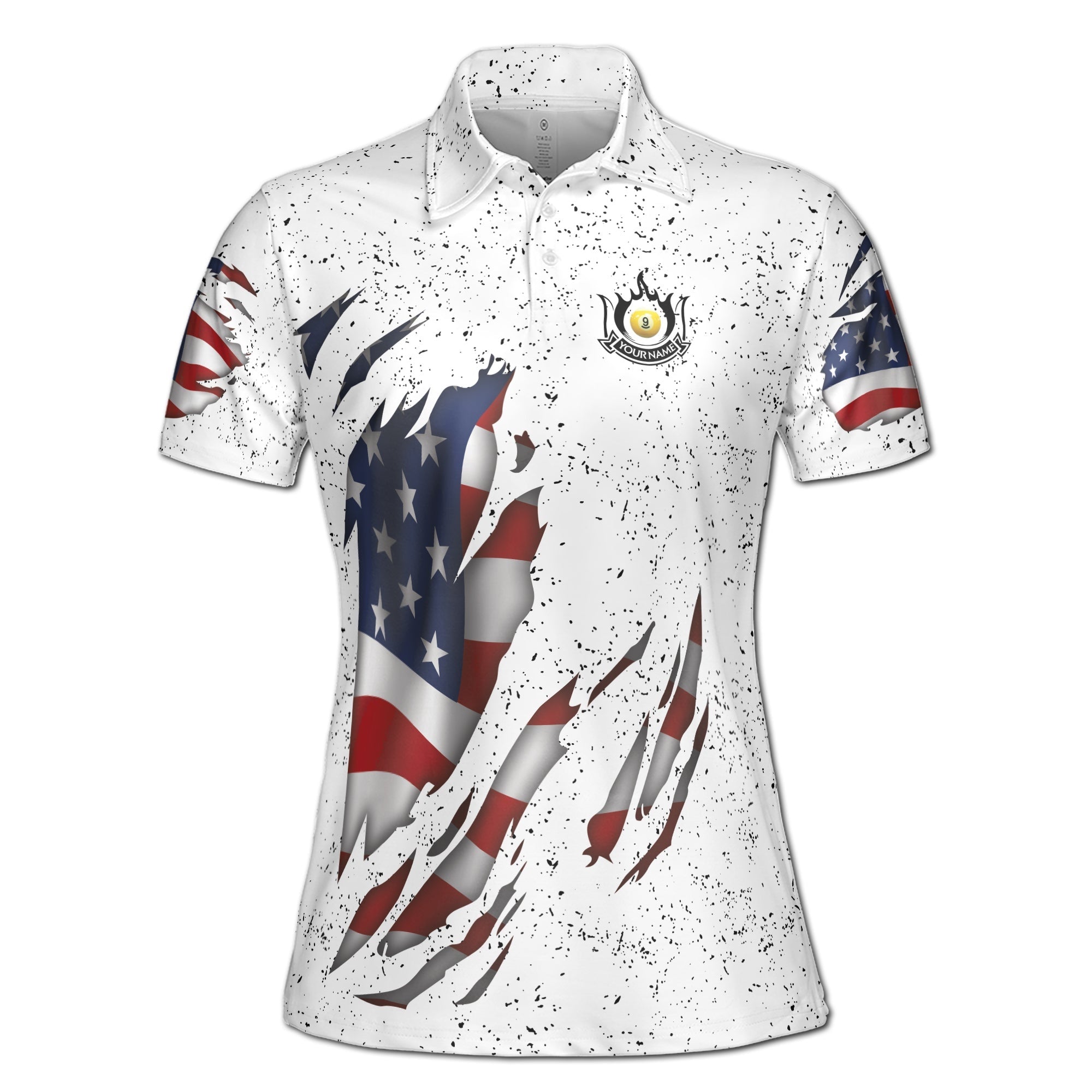 Custom Billiards Polo Shirt 9 Ball Pool White Adult
