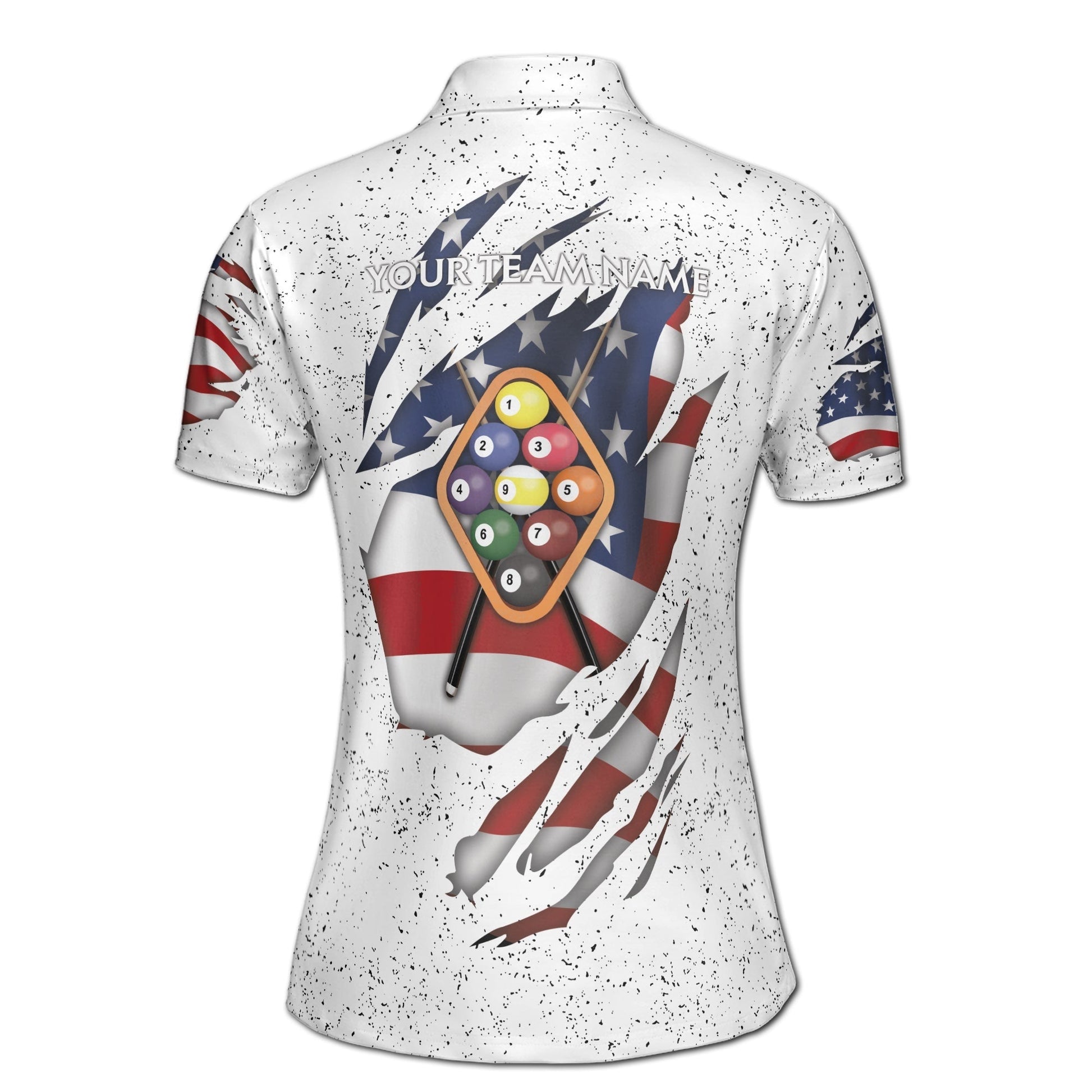 Custom Billiards Polo Shirt 9 Ball Pool White Adult