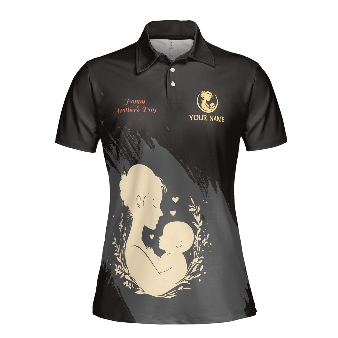 Custom Polo Shirt Name Best Mom Floral Sparkle Black For Mom Adult