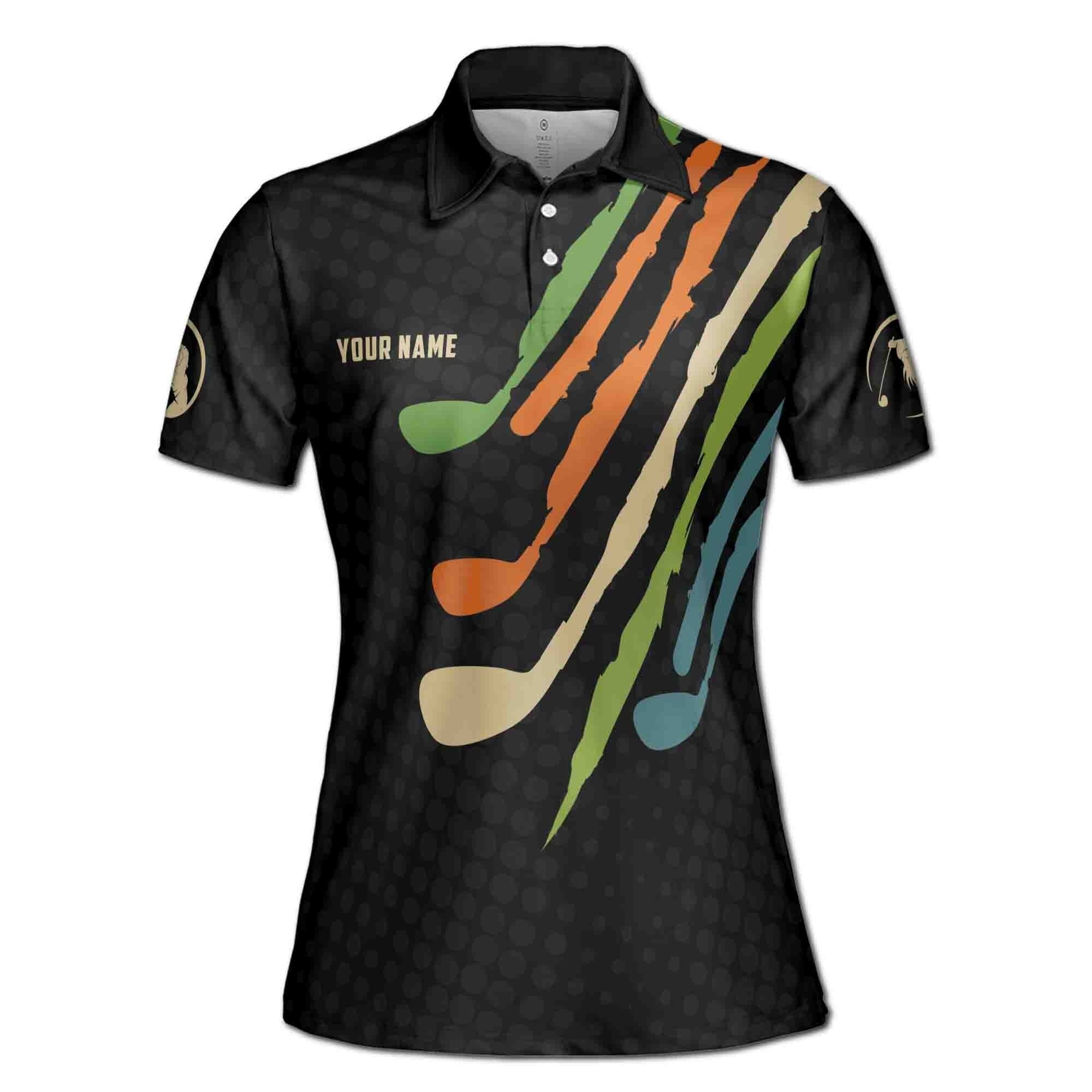 Custom Golf Polo Shirt Name Black Vintage Swing Swear Drink Repeat Golf Adult