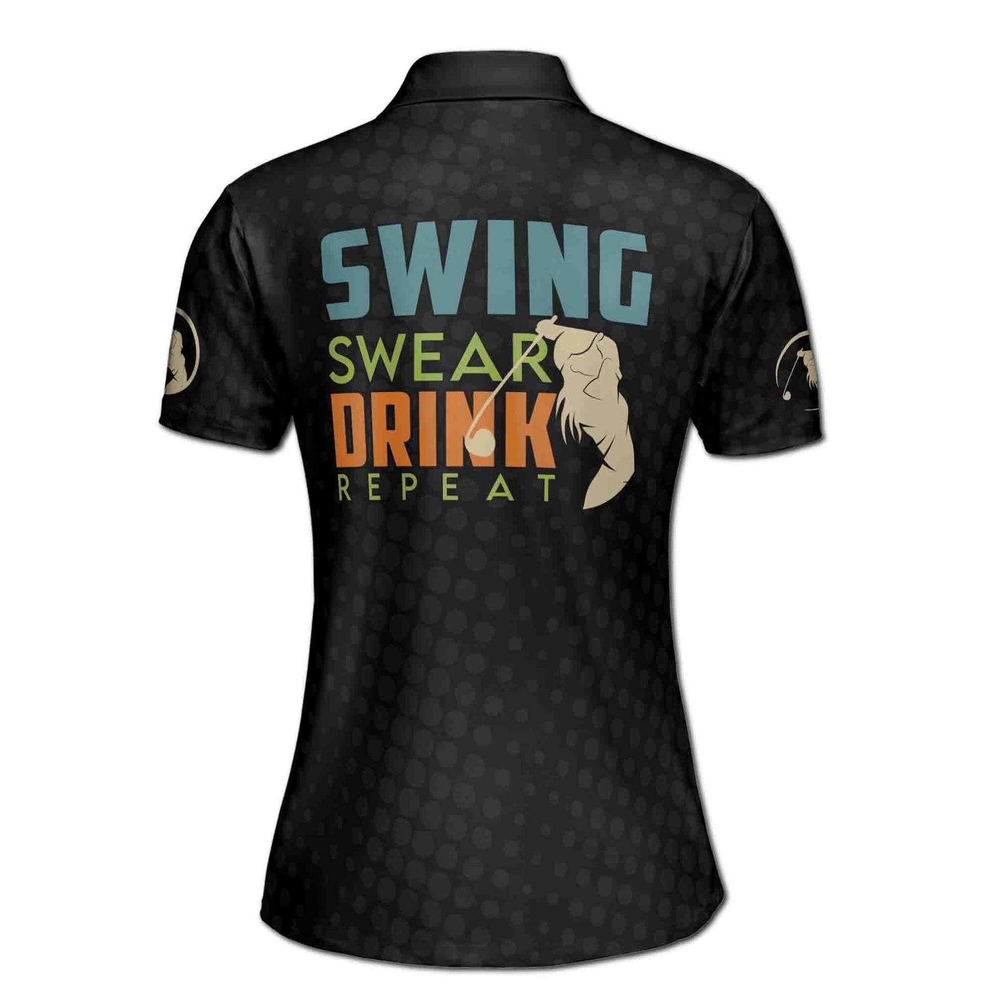 Custom Golf Polo Shirt Name Black Vintage Swing Swear Drink Repeat Golf Adult