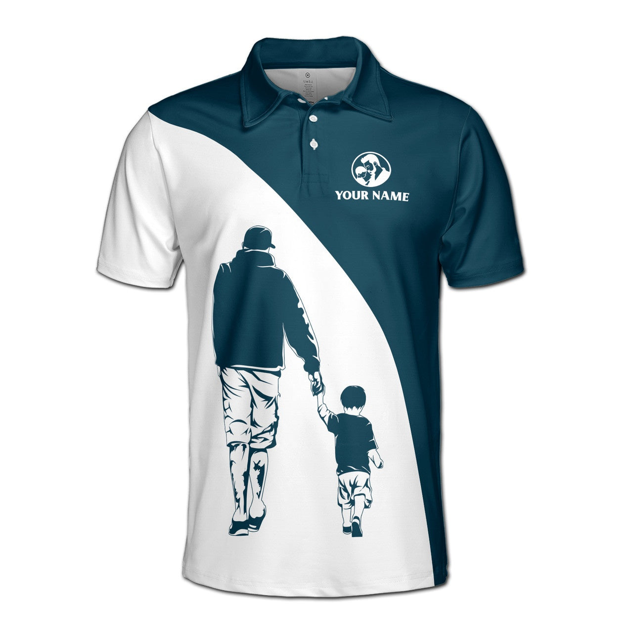 Custom Polo Shirt Name Dad Our First Together White Dark Cyan 3D Adult