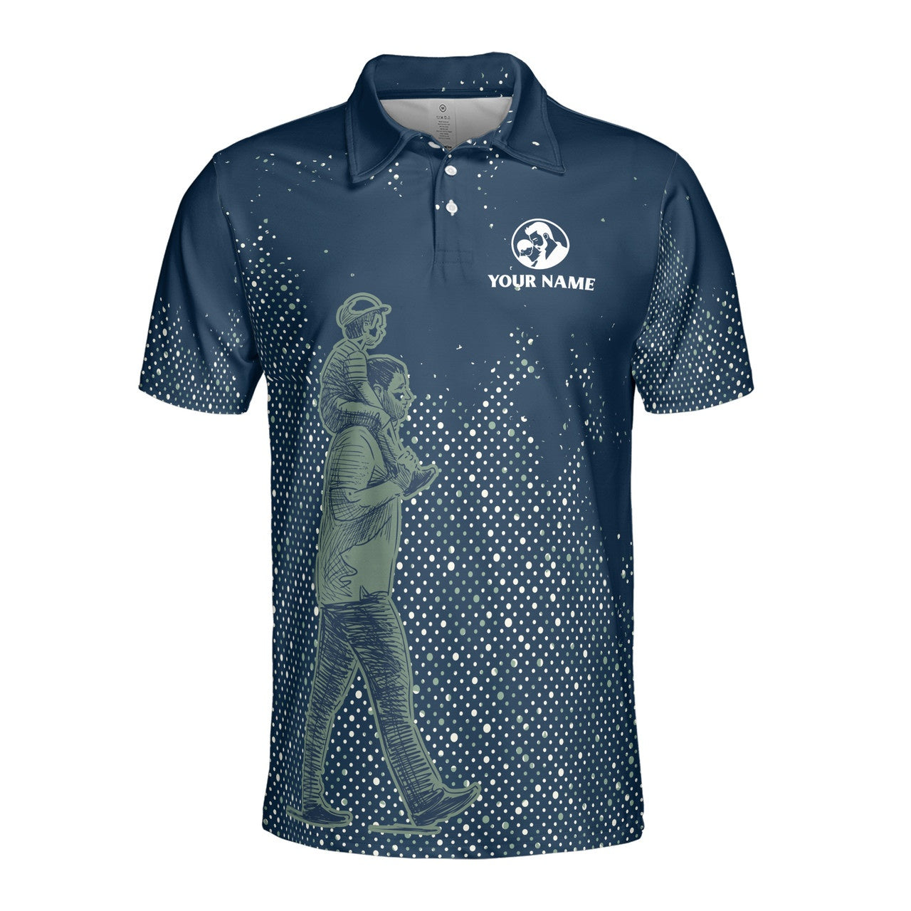 Custom Polo Shirt Name Happy Dad Child Dots Pattern Dark Blue 3D Adult