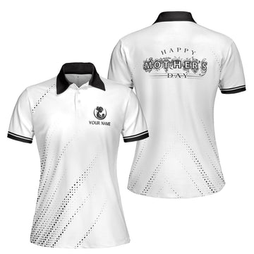 Custom Polo Shirt Name Happy Mom Baby Dots Pattern White For Mom Adult