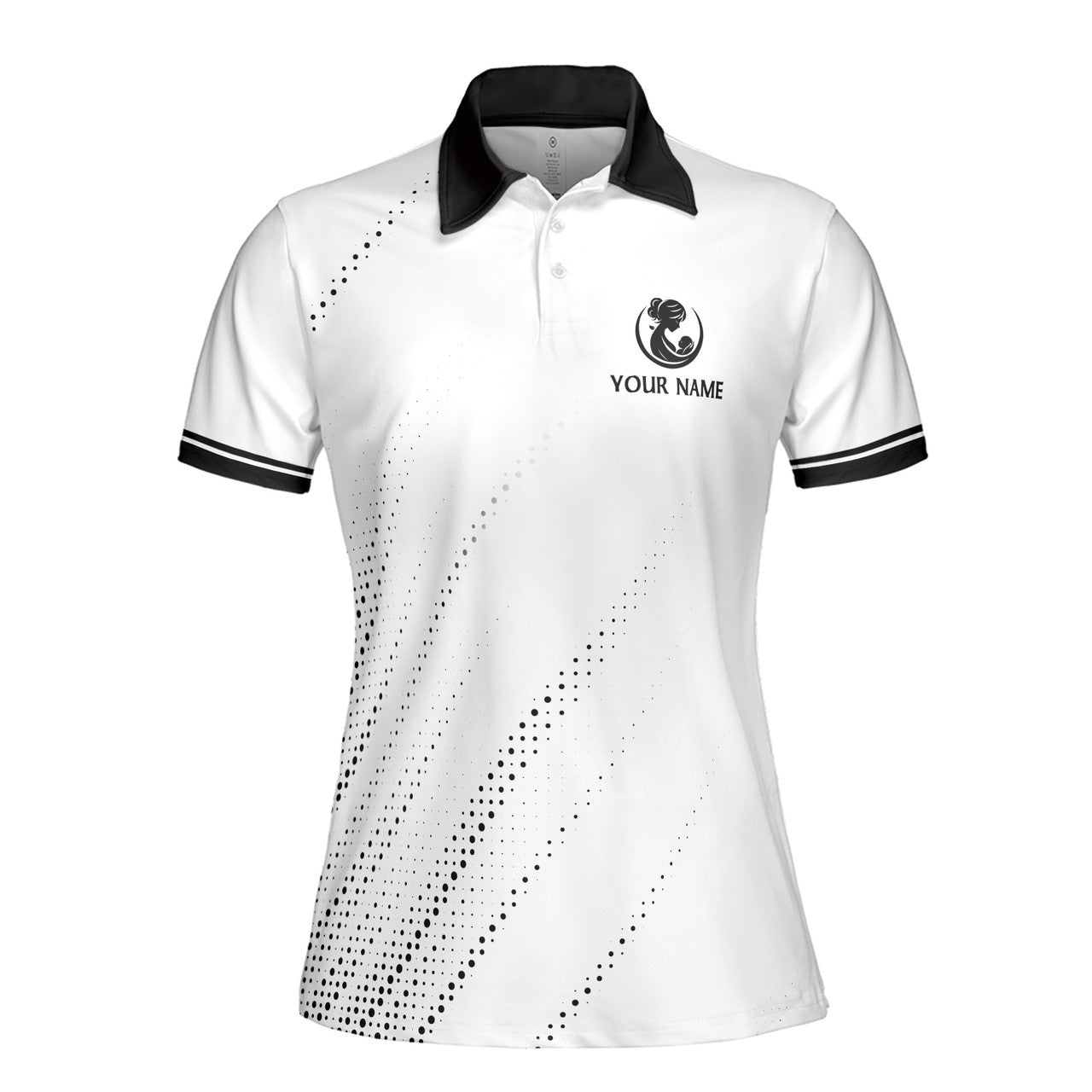 Custom Polo Shirt Name Happy Mom Baby Dots Pattern White For Mom Adult