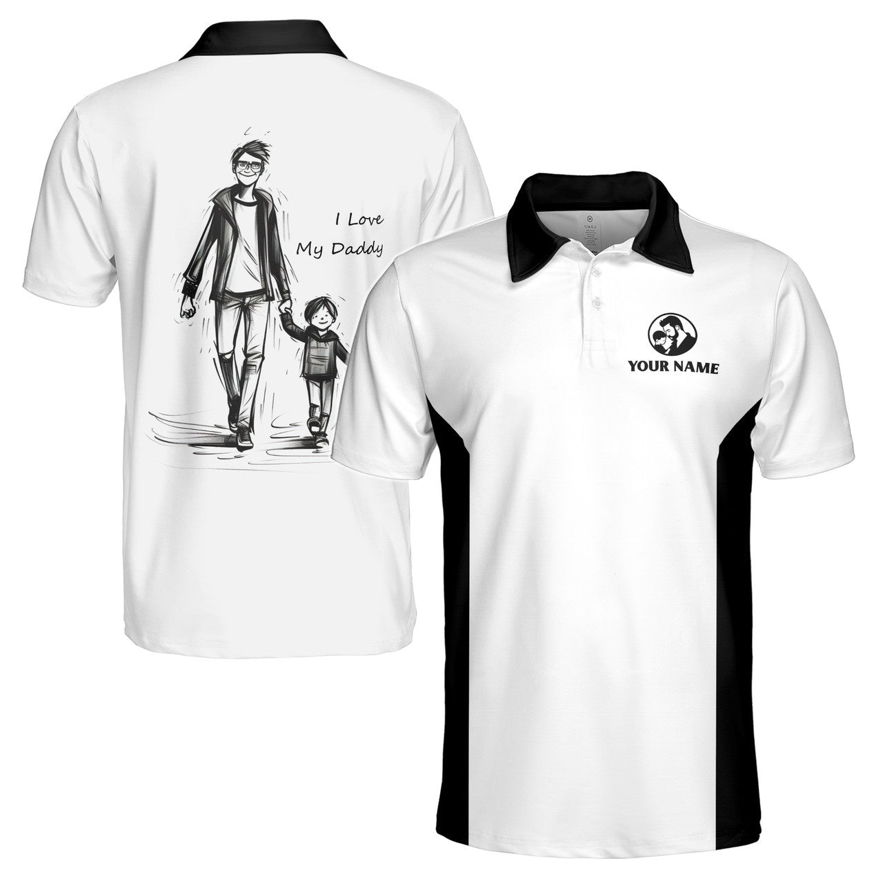 Custom Polo Shirt Name I Love My Daddy Sketch White 3D Adult