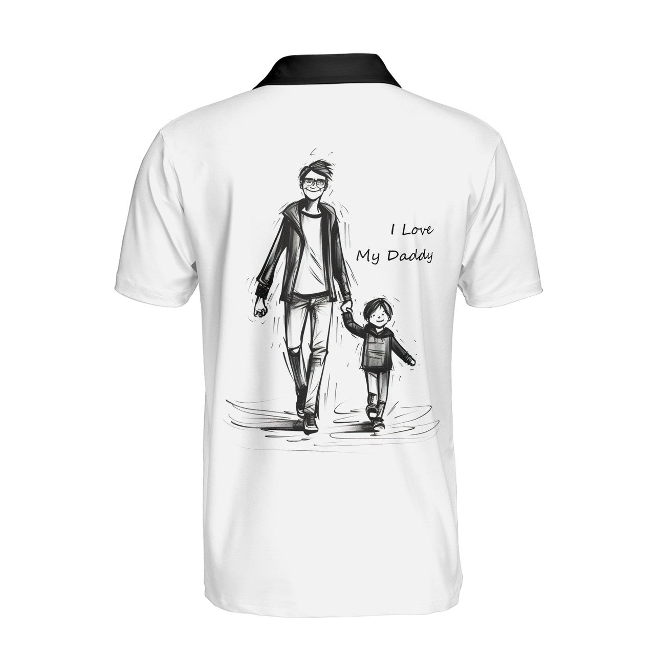 Custom Polo Shirt Name I Love My Daddy Sketch White 3D Adult