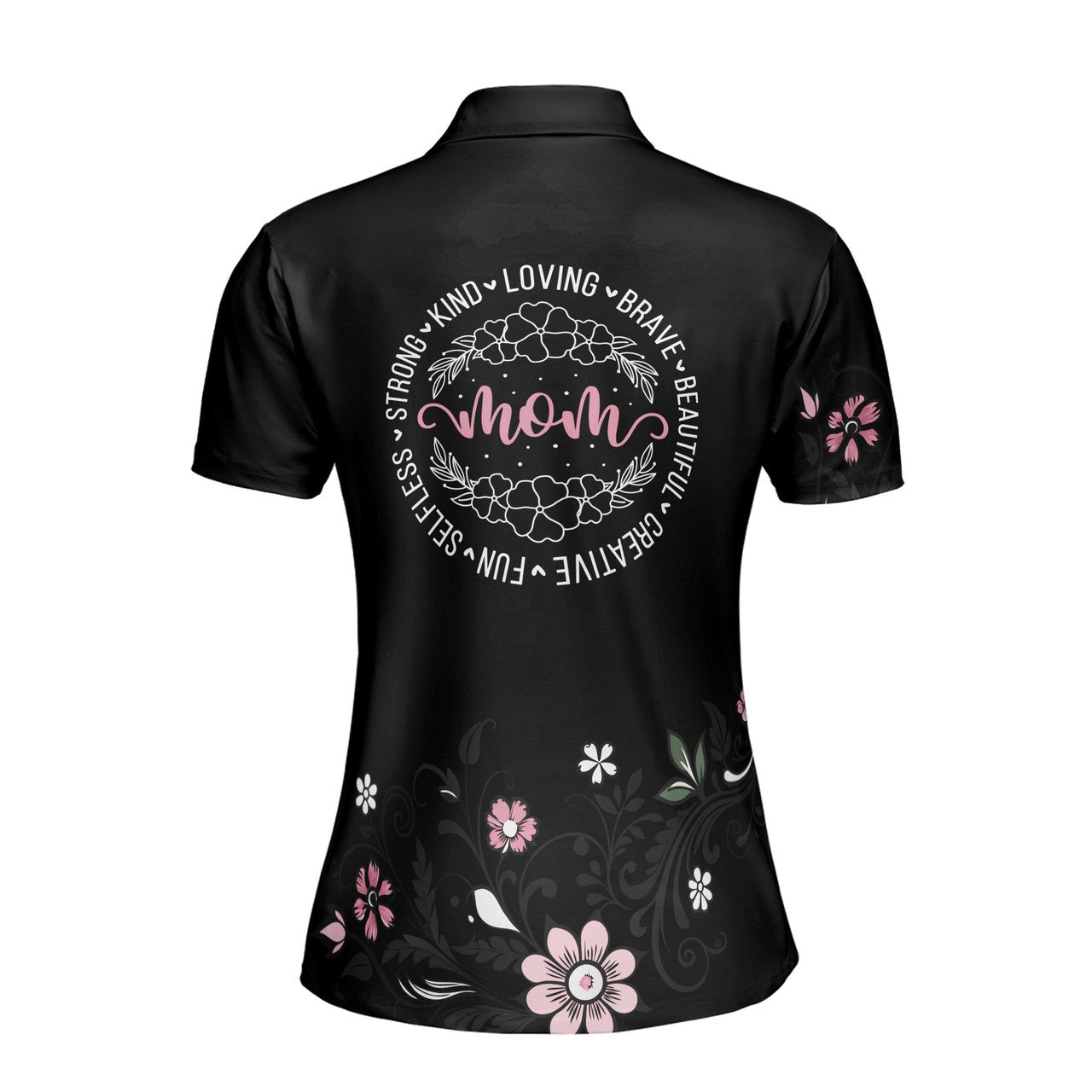 Custom Polo Shirt Name Mom Adjectives Flora Pattern Black For Mom Adult