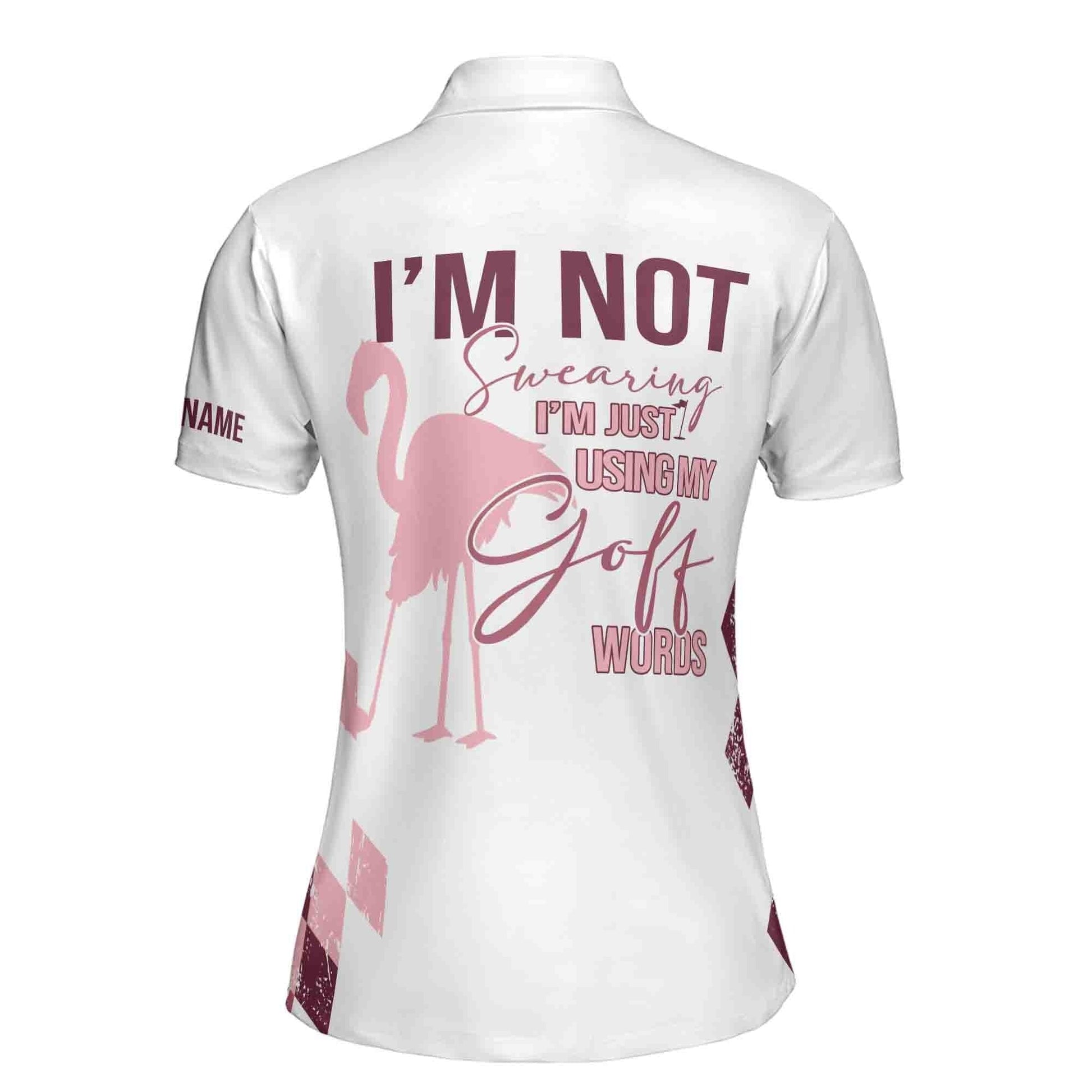 Custom Golf Polo Shirt Name Pink Flamingo Argyle Just Swing It Golf Adult
