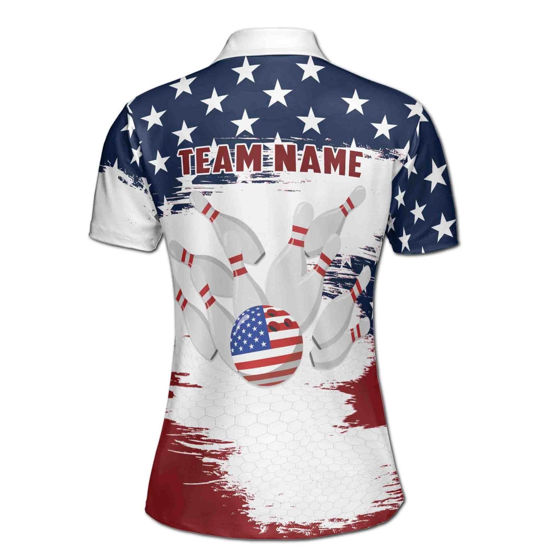 Custom Bowling Polo Shirt Personalized Name Team Name American Flag Ball Women