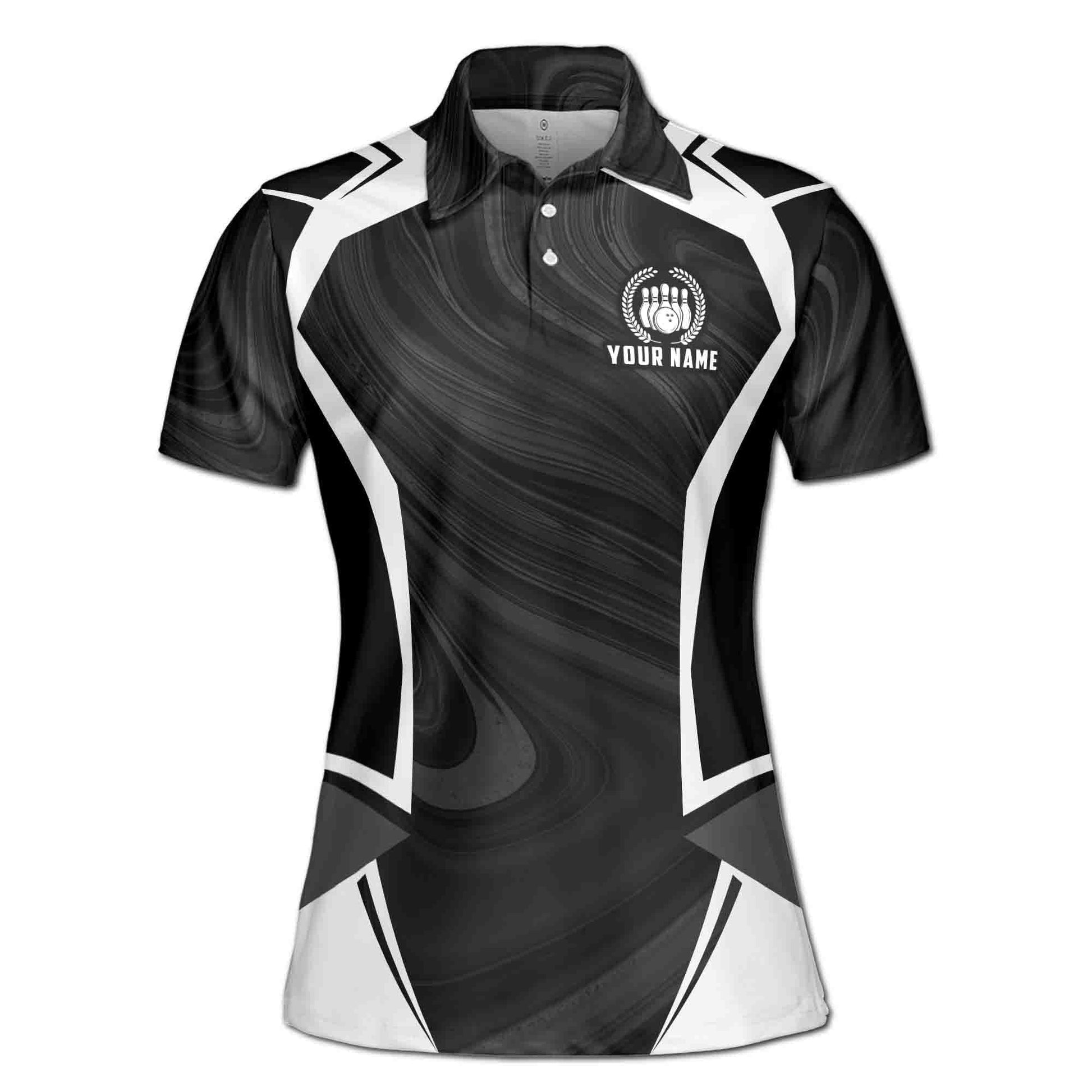 Custom Bowling Polo Shirt Personalized Name Team Name Black Ball And Pins Women