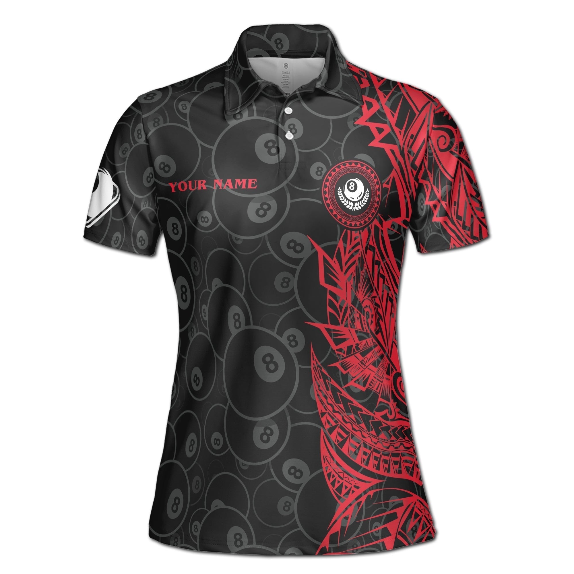 Custom Women Billiards Polo Shirt - Tribal 8 Balls - Personalized