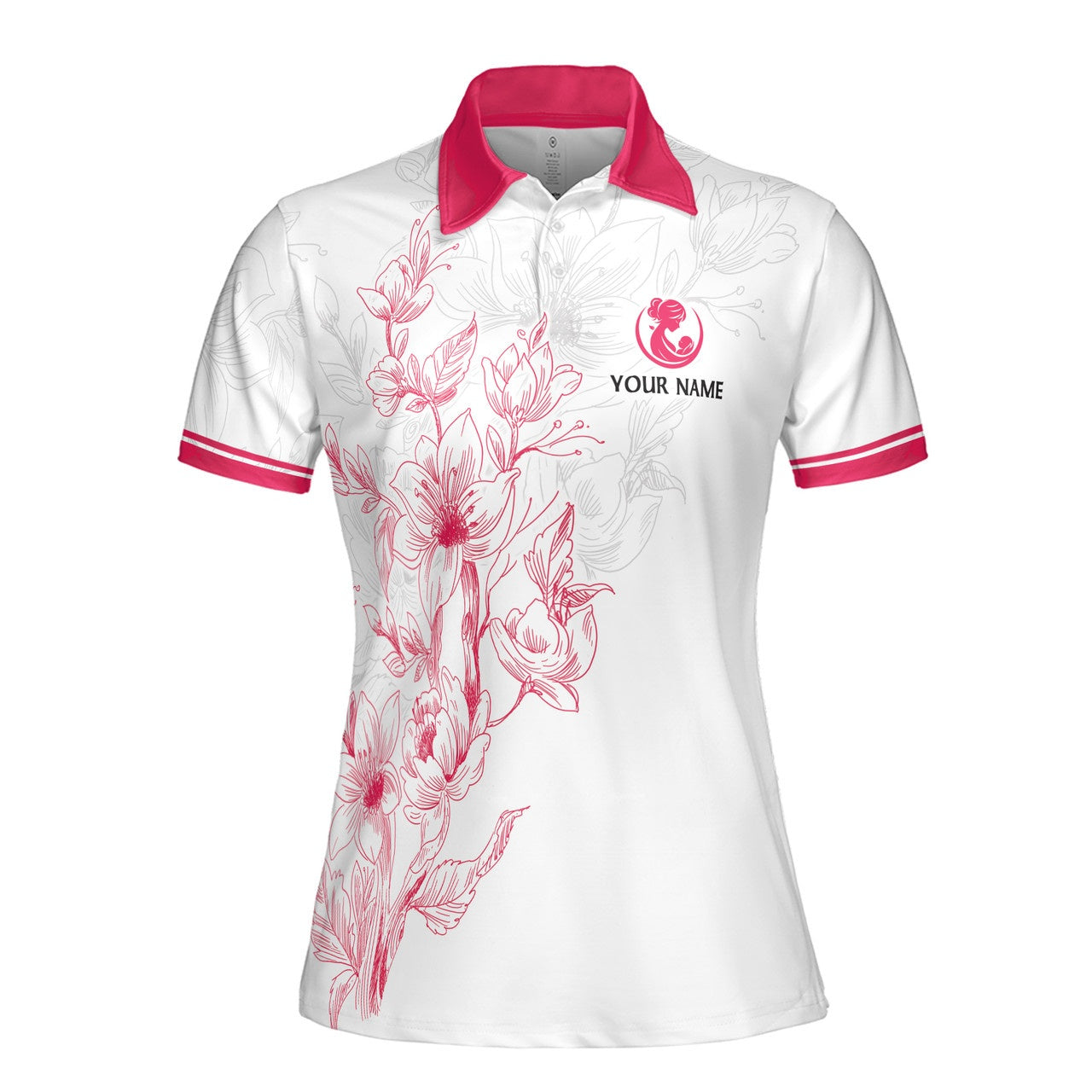 Custom Polo Shirt Name Thank You Mom Helping Me Bloom Floral White Adult