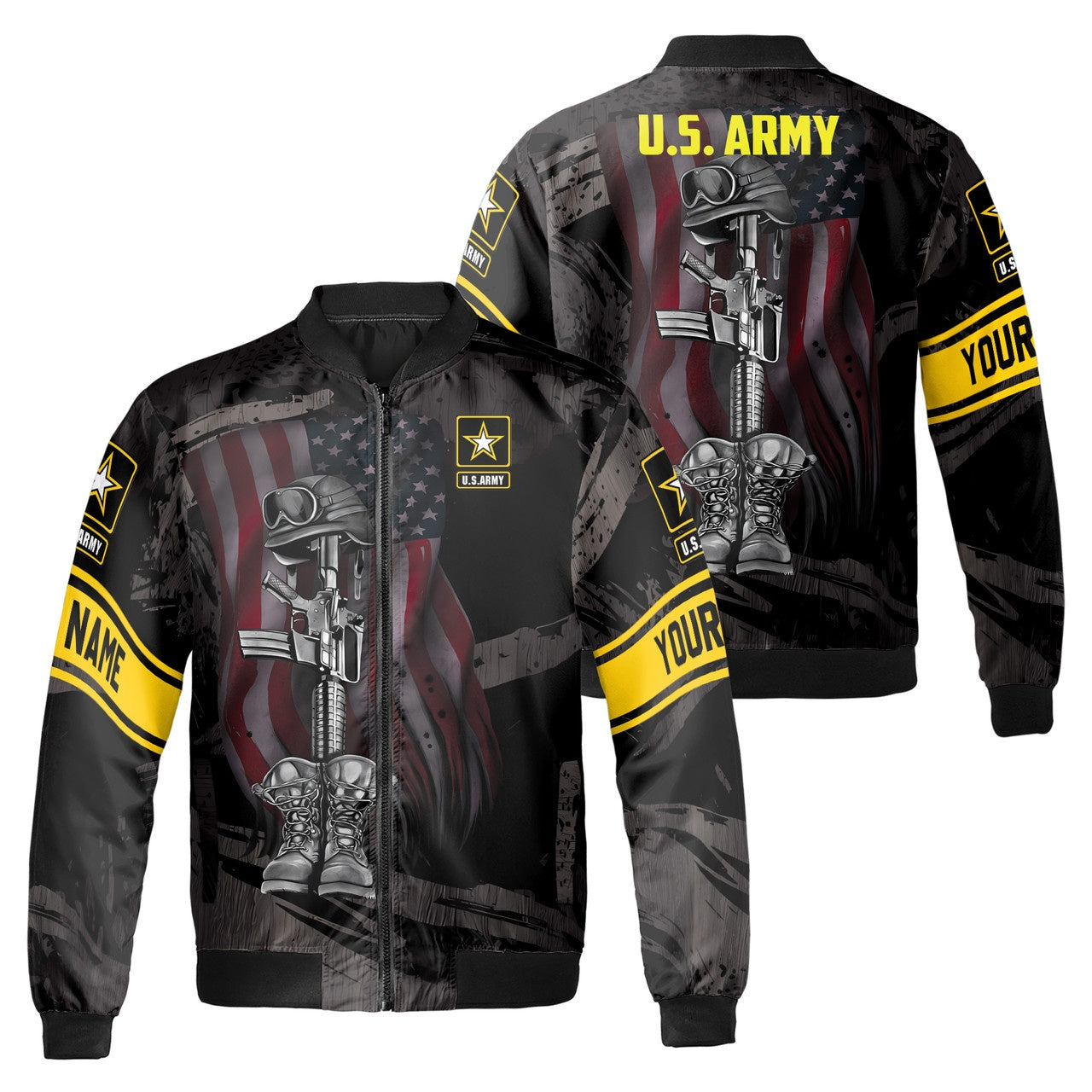 Custom Bomber Jacket Name Us Army Veteran Gun Boots America Black Adult