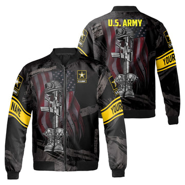 Custom Bomber Jacket Name Us Army Veteran Gun Boots America Black Adult