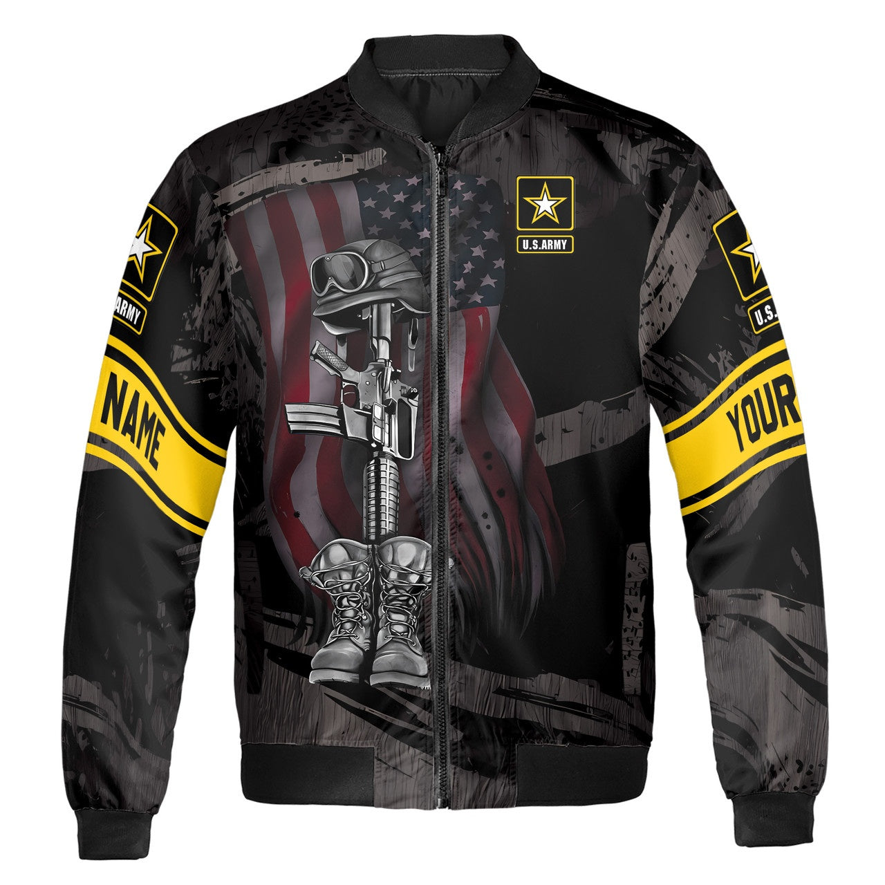 Custom Bomber Jacket Name Us Army Veteran Gun Boots America Black Adult