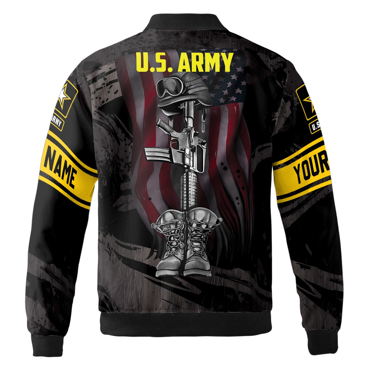 Custom Bomber Jacket Name Us Army Veteran Gun Boots America Black Adult