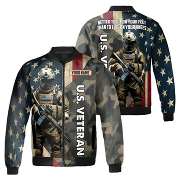 Custom Bomber Jacket Name Us Veteran Camo Dark Colors Adult