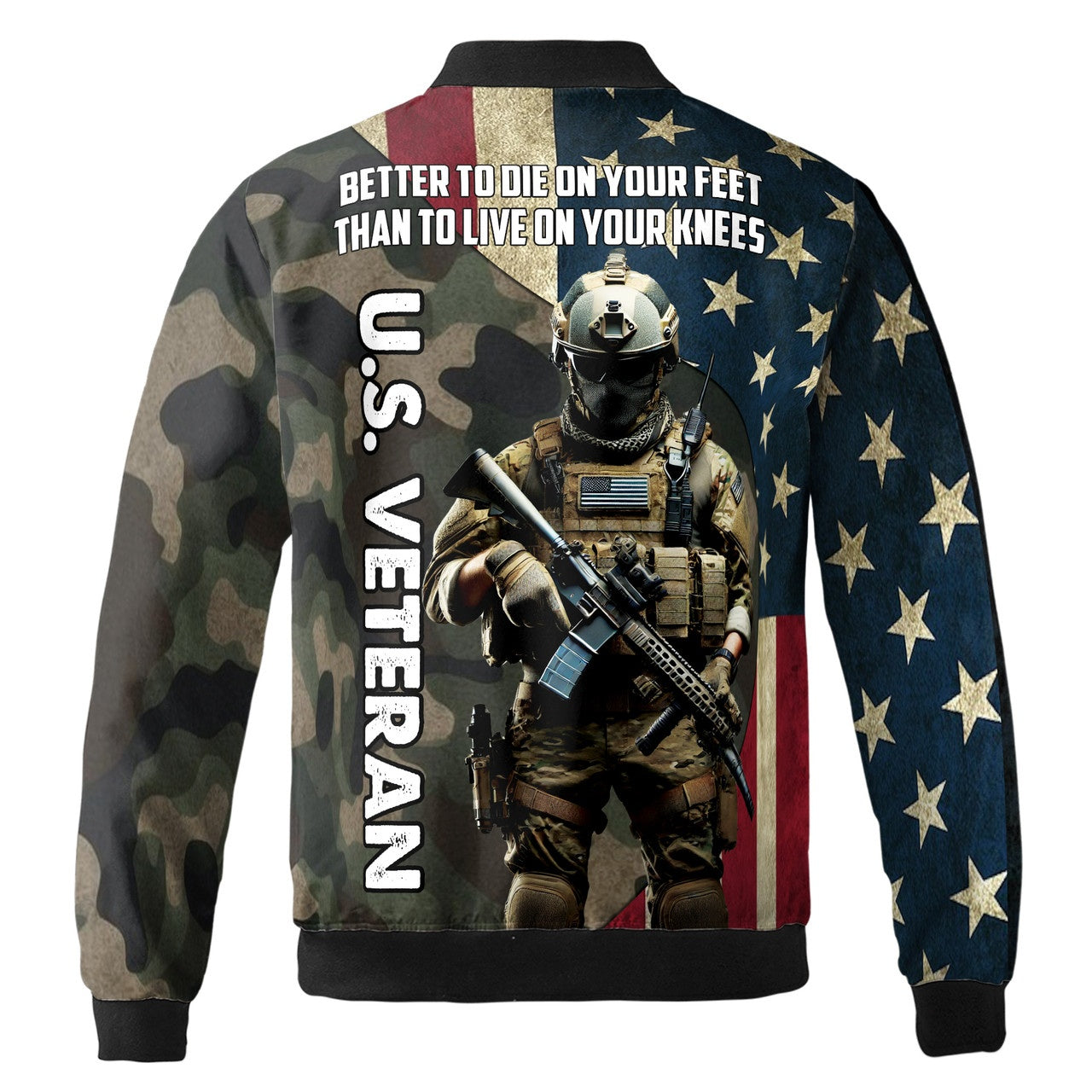 Custom Bomber Jacket Name Us Veteran Camo Dark Colors Adult
