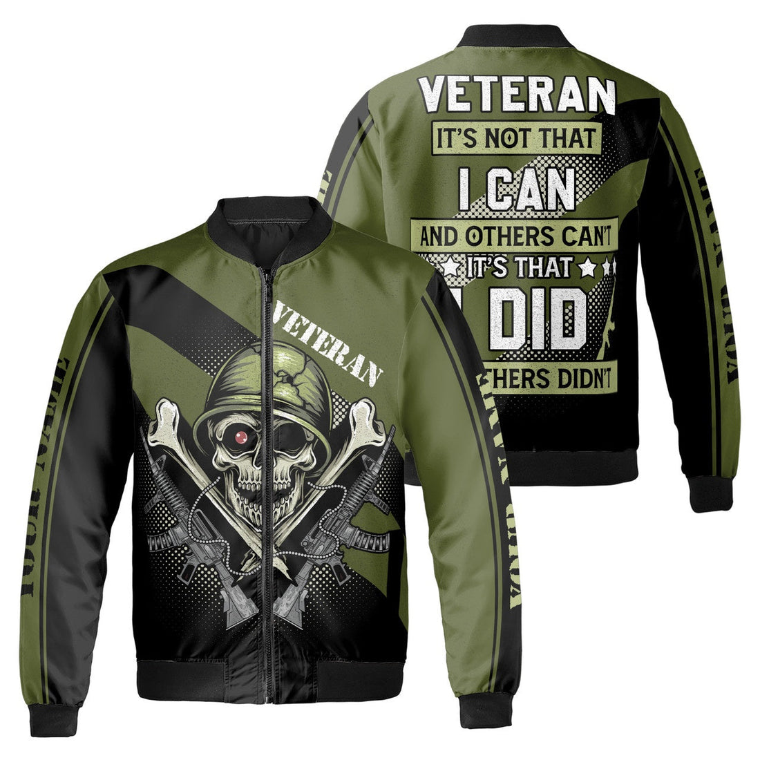 Custom Bomber Jacket Name Veteran Skulls I Did Other Didnt Black Green Adult