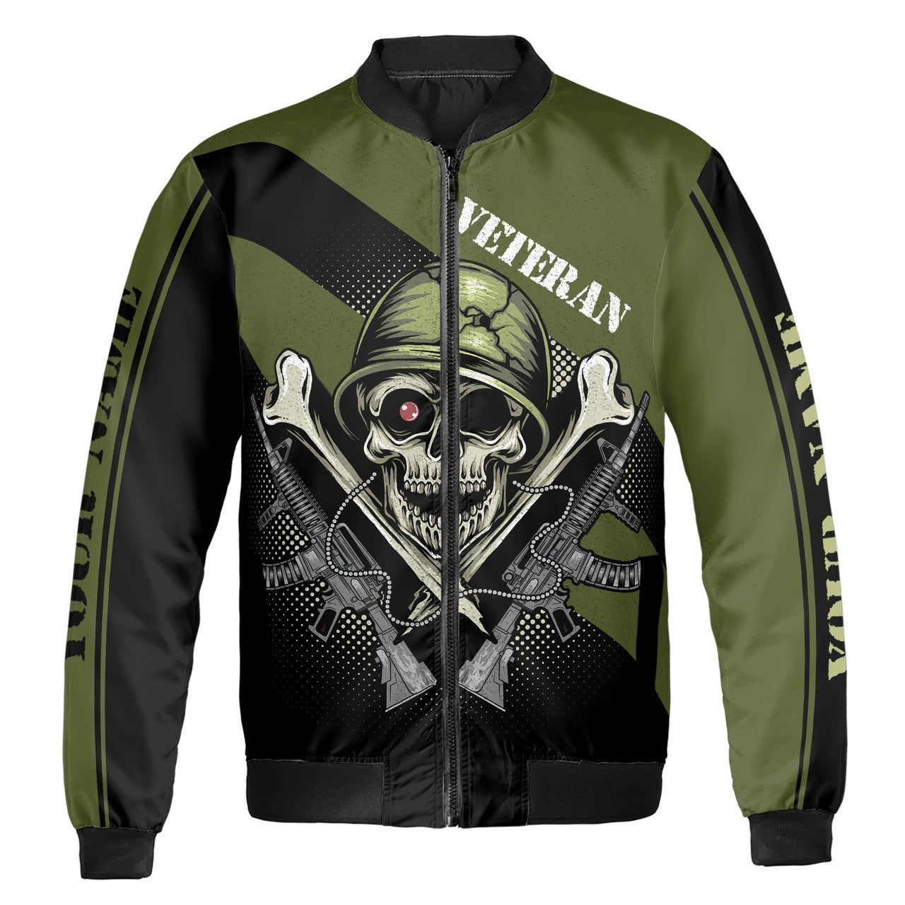 Custom Bomber Jacket Name Veteran Skulls I Did Other Didnt Black Green Adult