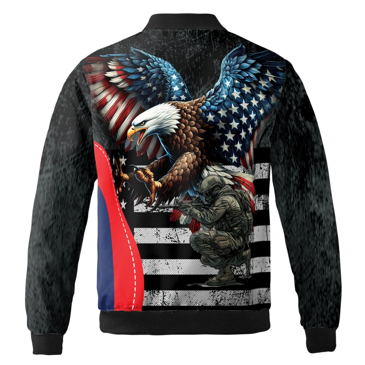 Custom Bomber Jacket Name Veteran Soldier Eagle American Flag Black Adult