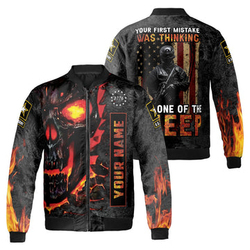 Custom Bomber Jacket Name Veteran Your First Mistake Skull Us Army Black Adult