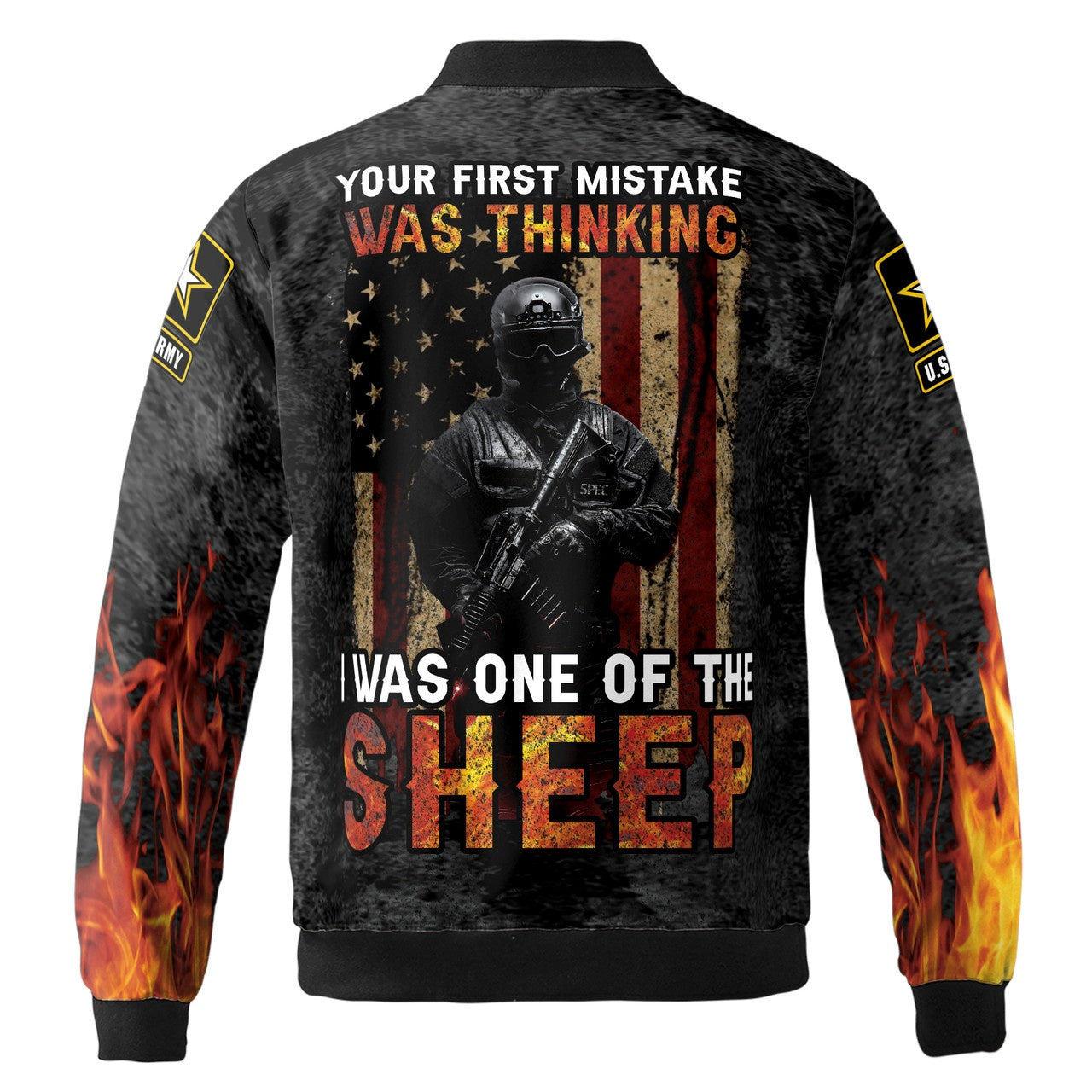 Custom Bomber Jacket Name Veteran Your First Mistake Skull Us Army Black Adult