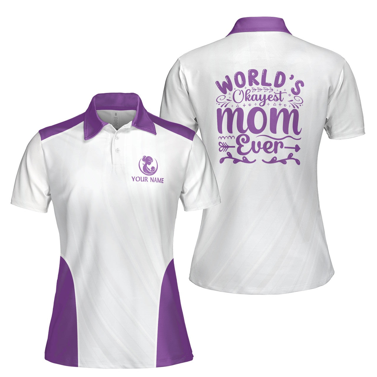 Custom Polo Shirt Name World Okayest Mom Ever Arrow White For Mom Adult