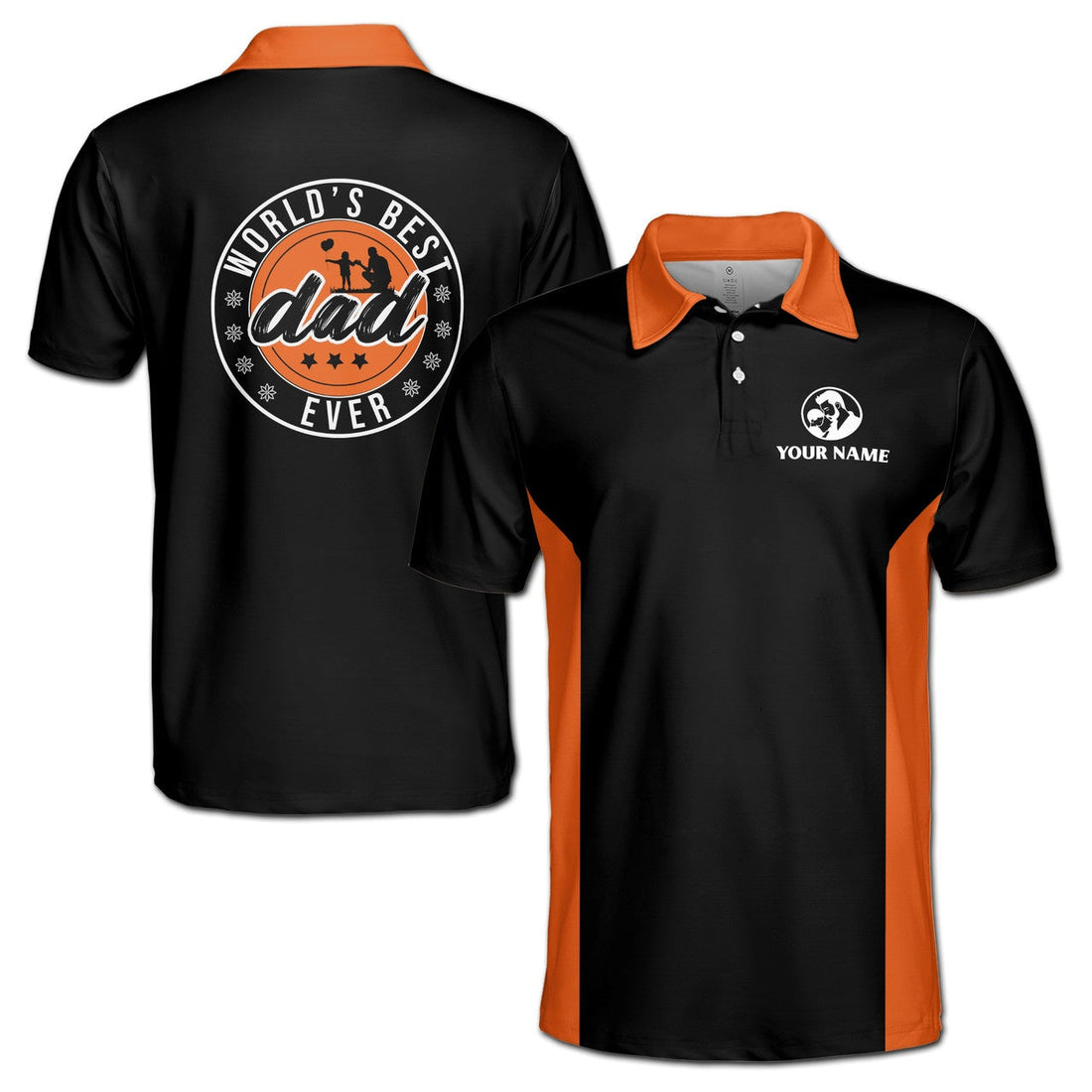 Custom Polo Shirt Name Worlds Best Dad Black Orange 3D Adult