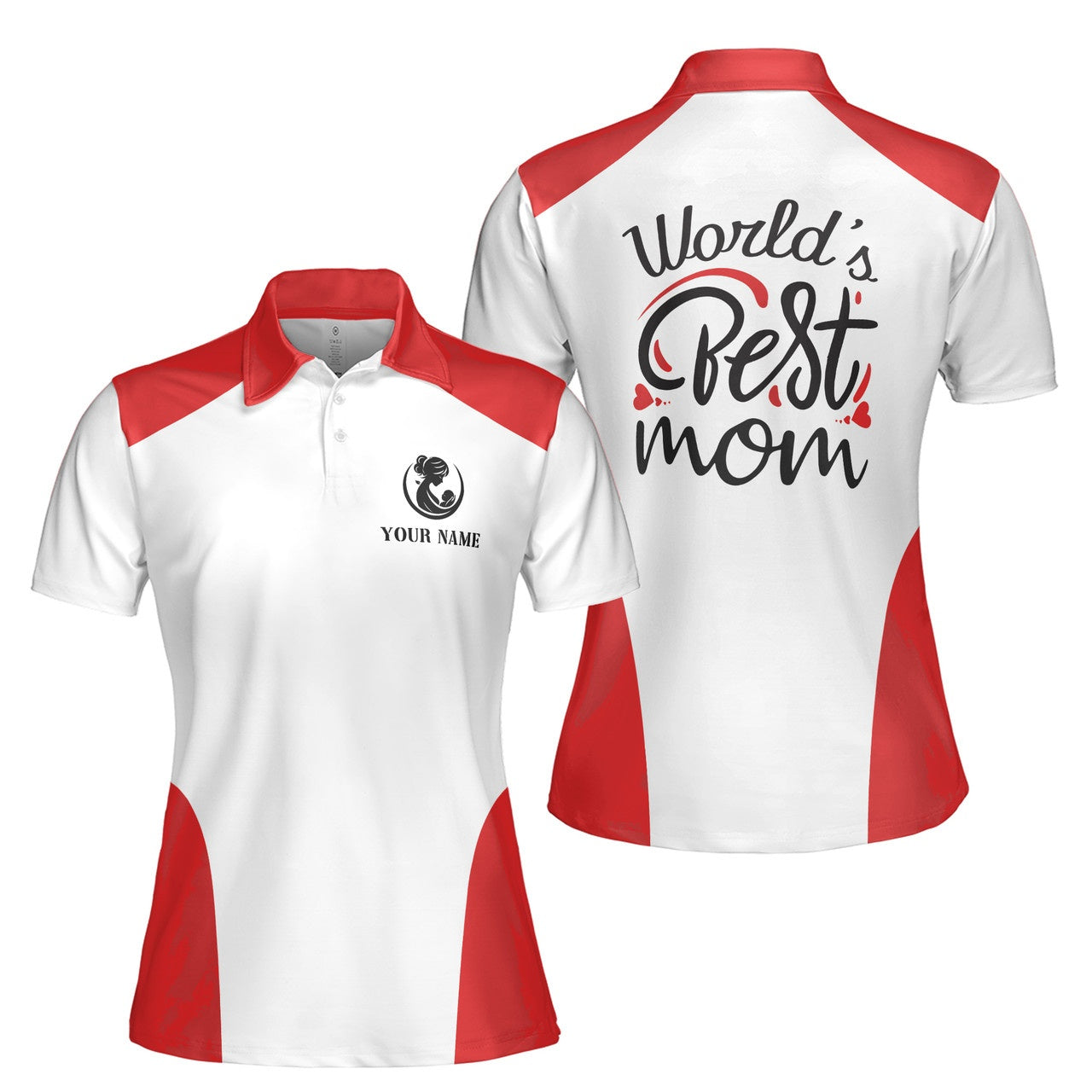 Custom Polo Shirt Name Worlds Best Mom Baby Heart White For Mom Adult