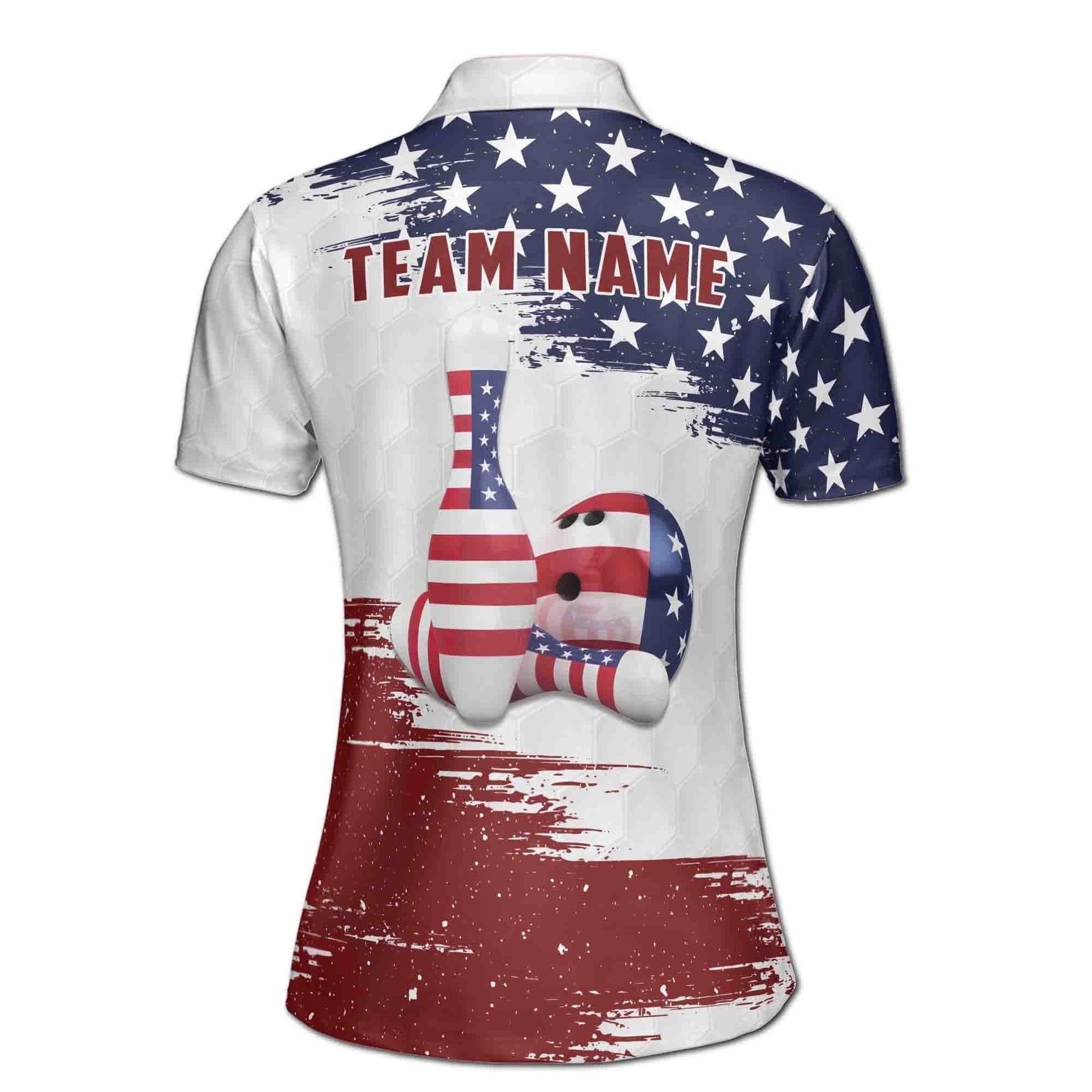 Custom Bowling Polo Shirt Personalized Name Team Name American Flag Grunge Women