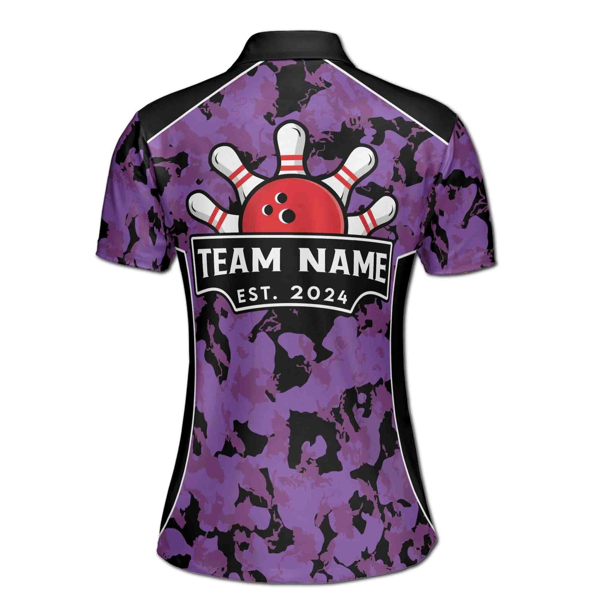 Custom Bowling Polo Shirt Personalized Name Team Name Player Camo Purple Women
