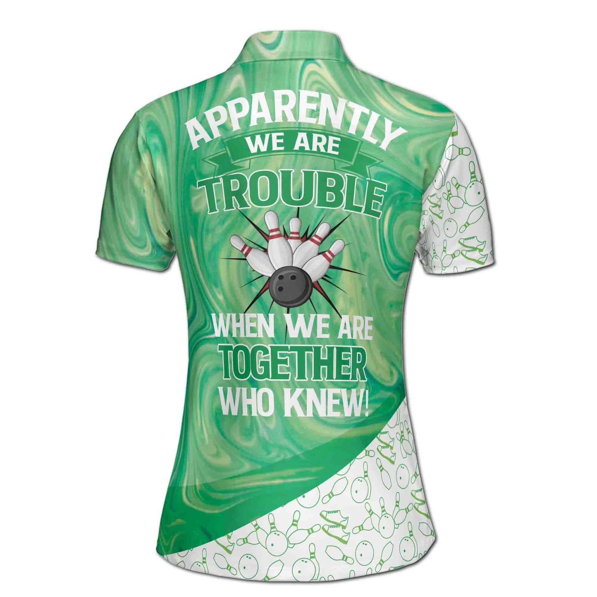 Custom Bowling Polo Shirt Personalized Name Team Name Player Green Marble Women