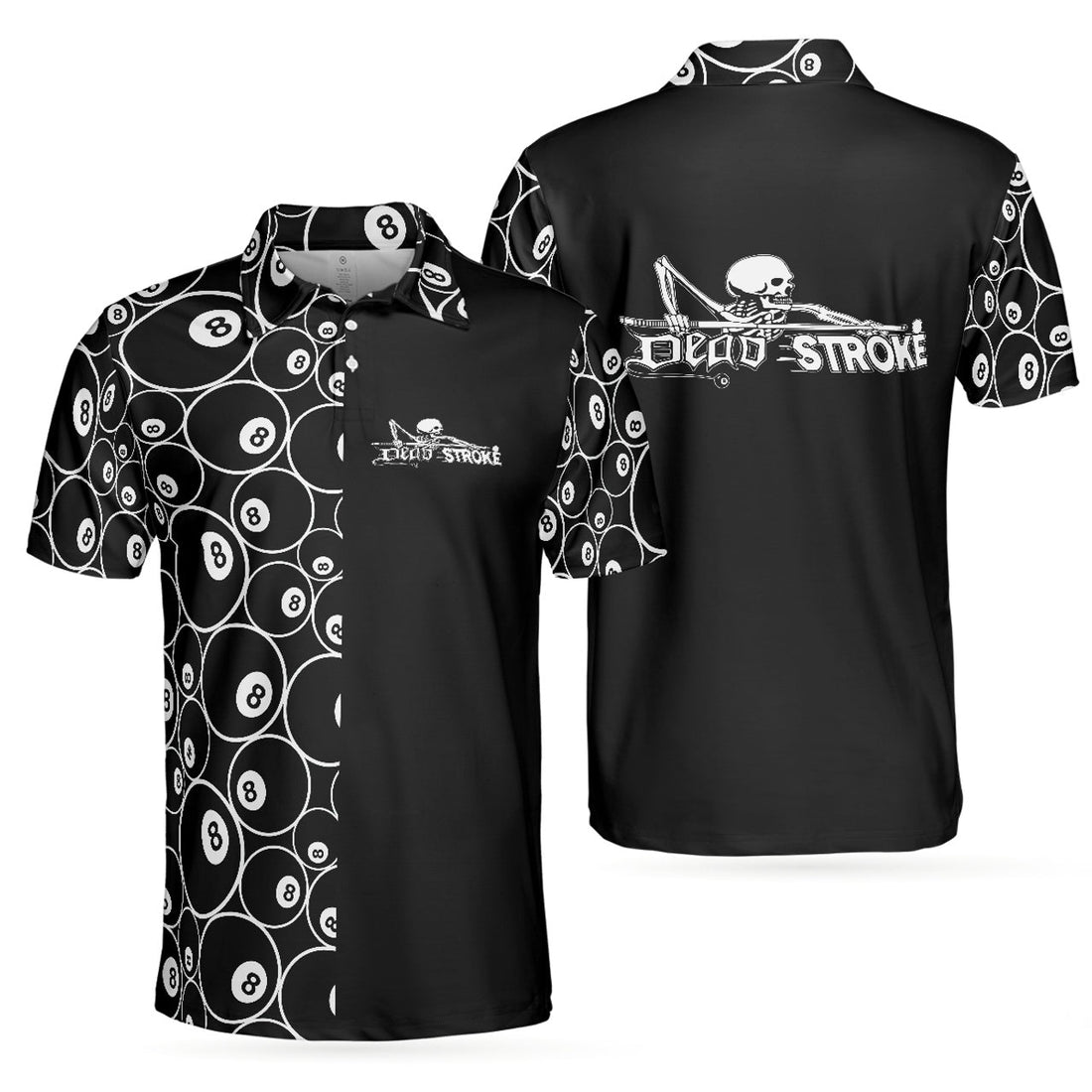 Billiards Polo Shirt Dead Stroke Skeleton 8 Ball Short Sleeve Best Adult