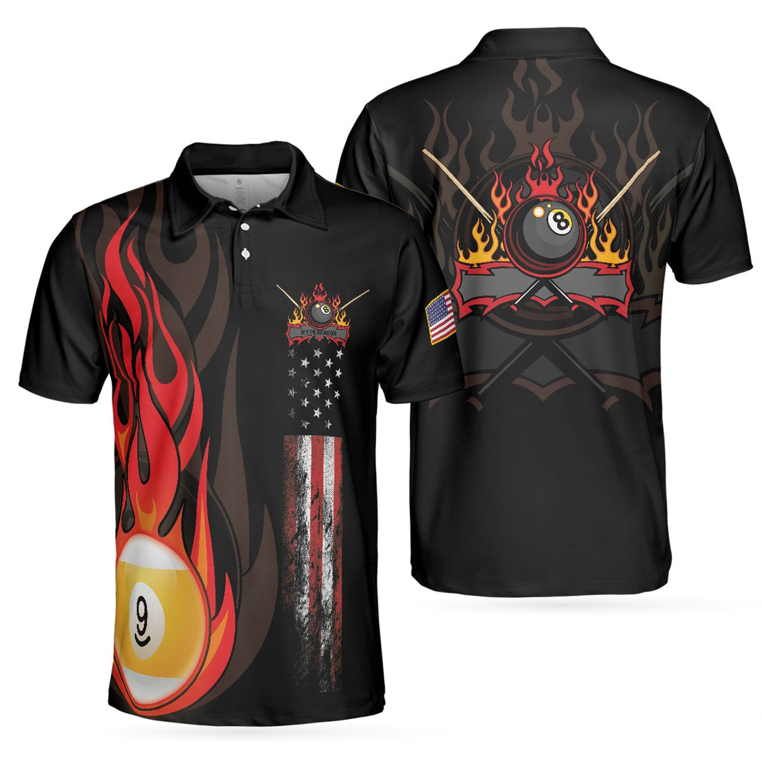 Billiards Polo Shirt Flame 9 Ball American Flag Shirt Gift For Players Adult