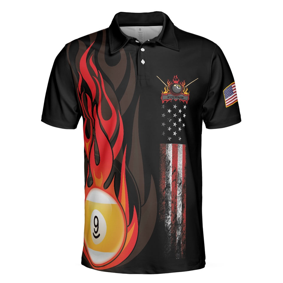 Billiards Polo Shirt Flame 9 Ball American Flag Shirt Gift For Players Adult