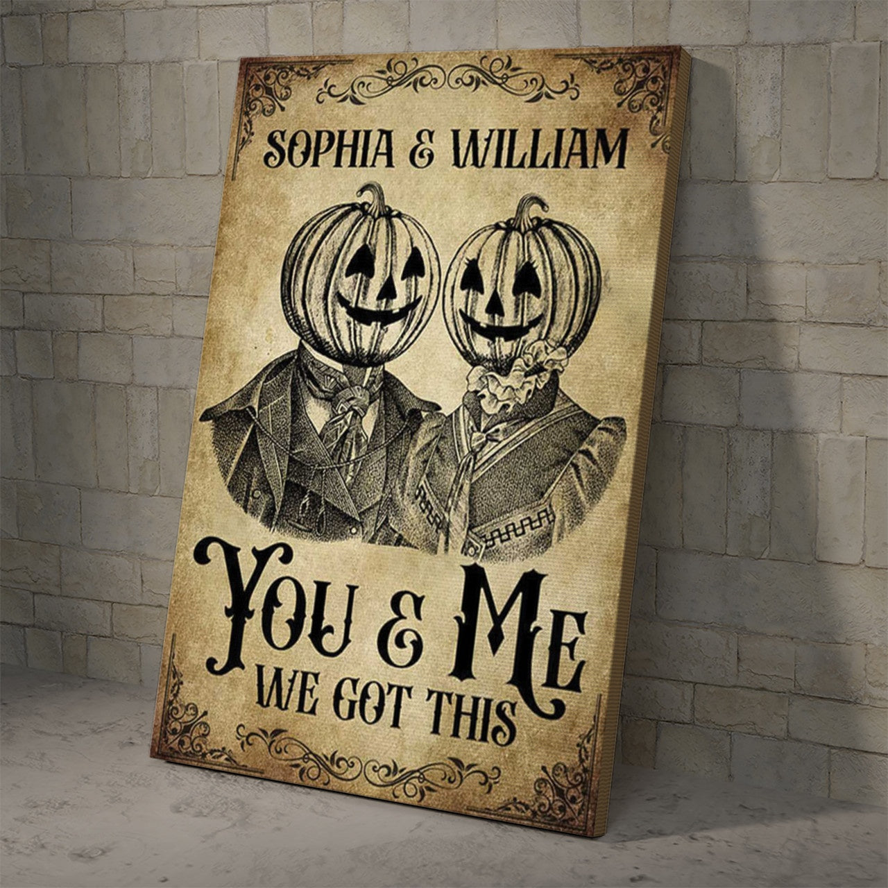Custom Canvas Halloween Pumpkin Couple You And Me We Got This Name Poster