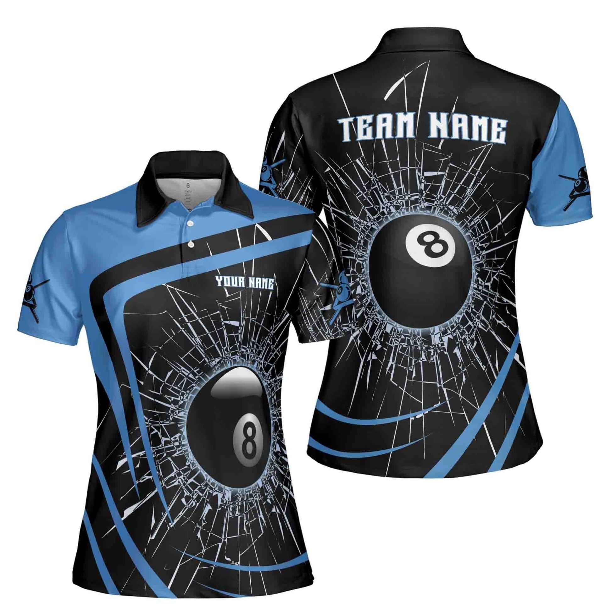 Custom Billiards Polo Shirt Broke Glass Break 8 Balls Adult
