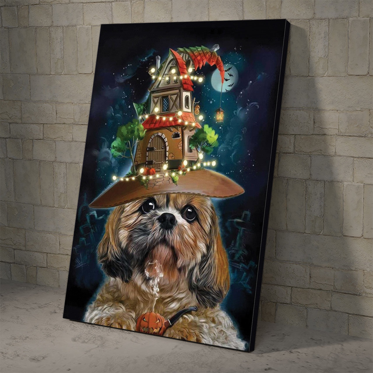 Canvas Shih Tzu Halloween Halloween Day Bat Moon Witch Shih Tzu Poster