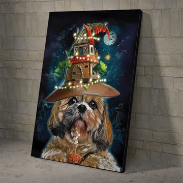 Canvas Shih Tzu Halloween Halloween Day Bat Moon Witch Shih Tzu Poster