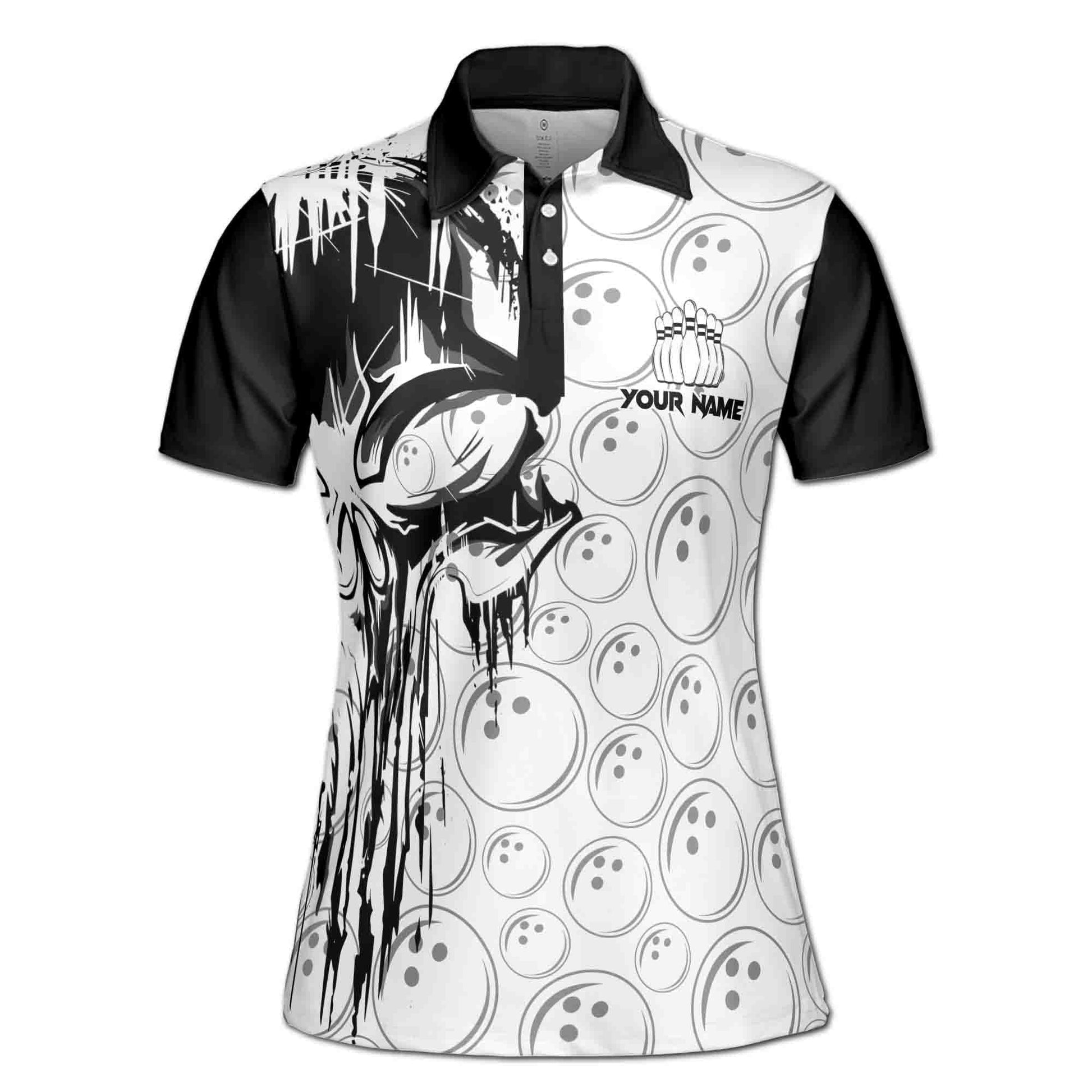 Custom Bowling Polo Shirt Personalized Team Name Skull American Grunge Flag Women
