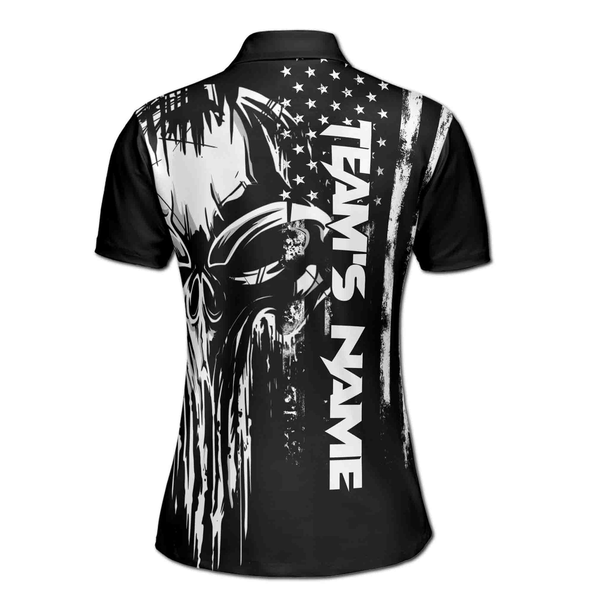 Custom Bowling Polo Shirt Personalized Team Name Skull American Grunge Flag Women